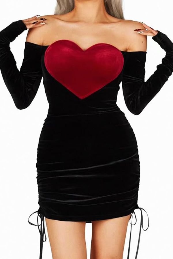red heart black mini dress